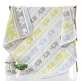 【crosmall】ベビーガーゼケット　6重ガーゼ　ベビーケット　コトン100％　ベビータオルケット　肌触り良い おくるみ　通気性 速乾性 吸水性　通気性抜群　110×105 (ゾウさん)