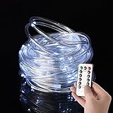 LEDGLE ロープライト イルミネーションライト 10m 100LED IP66防水仕様 RGB 8モード点灯 リモコン付き 電池式 クリスマス 結婚式 パーティー (ホワイト)