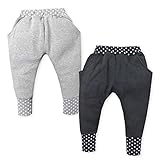 ベビー服 女の子 ロング サルエル パンツ ボトム 裏起毛 ドット柄 ウエストゴム  ベビー (1.杢グレー/90cm)