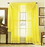 (1, yellow lemon bright yellow) - 1 X Beautiful Elegant Voile Sheer Valance Scarf 90cm X 550cm Toppe