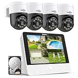 【800万画素P0Eセット】POE有線接続 防犯カメラセット Hiseeu 屋外セキュリティカメラ 12インチ NVR 8チャンネルまで増設可 カメラ4台 800万画素カメラ 遠隔監視 防水等級ip66 動態検知 屋内/屋外 防犯カメラ ネットワーク不要(800万画素カメラ4台＋12インチ800万画