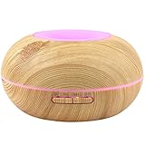 DECKEY アロマディフューザー 卓上 加湿器 空気清浄機 超音波式 7色変換LED付き 空焚き防止 時間設定 ミスト量調整 癒し 乾燥や花粉症の対策 日本語説明書付き 400ml (木目調)