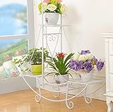 DGF アイアンアートフラワースタンド、3階建て屋内植物ディスプレイスタンド（76 Cmロング* 24 Cmワイド* 74 Cmハイ）ホワイトブラックゴールド ( 色 : 白 )