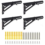 NZCMYX 棚受け金具 L字型 棚支え 折りたたみ アイアン 金具 耐荷重50kg 壁掛け 吊り棚金具 キッチン 部屋 収納 長さ20cm (4, ブラック)