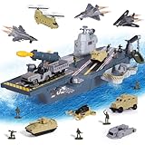軍用空母おもちゃ、10台の車両を備えた陸軍のおもちゃ、戦闘機ヘリコプター戦車と陸軍男性アクションフィギュアおもちゃ 子供 男の子 女の子