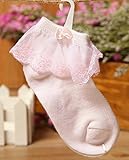 （ AngelKids ） レース フリル 靴下 同じ色 2足 セット リボン 女の子 フォーマル 入学式 (17-19㎝, ピンク) …