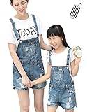 AIKOSHA PEA ブルー ママM レディース キッズ デニム オーバーオール サロペット ミニ丈 ショート 親子ペア可 リンクコーデ
