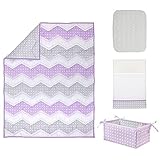 Happy Chic Baby by Jonathan Adler 4 Piece Crib Bedding Set - Emma Collection, Purple/Grey/White, Sta