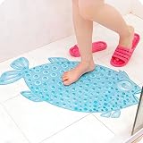 X & W魚バスルーム床マットシャワーwith Suckerノンスリップアンチスキッド吸引ビーチテーマホームDecorセーフfor Kid子Elder ブルー HT109