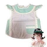 【2T】 スタイ 女の子 フリル ドレス風 ロング レース かわいい よだれかけ スモック (緑2)