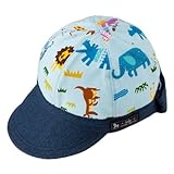 笑顔でおでかけベビー帽子・キャップ（日本製）　サバンナ横断どうぶつ大行進（ライトブルー）　B19005