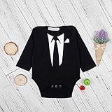 ZooArts ベビー服 ロンパース スーツスタイル ネクタイ プリント 新生児サイズ カッコイイ 男の子 長袖 カバーオール ワンピース 赤ちゃん 春用 秋用 七五三 あんよしはじめる ブラック (