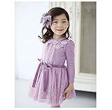 WIN 子供服 キッズフォーマルドレス ワンピース 長袖 子ども 女の子 キッズワンピース　リボン飾り　レース　お姫様柄　演奏会 卒業式発表会 結婚式 入園式 七五三 入学式 パーティー (90cm,