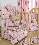 Realtree AP Pink Camo 6 Piece Crib Set includes (Crib Fitted Sheet, Crib Bumper Pad, Crib Headboard 