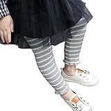 ガールズ レギンス ストライプ キッズ スパッツ 秋冬 かわいい 子供用 普段着 (130cm, グレー)