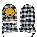 アスナロ（グローブ） ミトン 男の子 子供 スノー手袋 裏フリース チェック柄 トラ アップリケ3～4才 ブラック