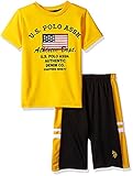 U.S. Polo Assn. Little Boys' Interlock Graphic T-Shirt with Close Hole Mesh Sport Short Gold 7 [並行輸入