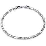 Unisex Strong .925 Sterling Silver Snake Chain Foxtail Wheat Starter Charm Bracelet For Women Teen Men's Lobster Claw Clasp F