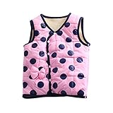 PANCY 子供服 秋冬 防寒ベスト 袖なしジャケット 裏起毛 水玉柄 リボン付き 女の子 多色(130cm,ピンク(ネイビー水玉))