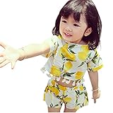 [FERE8890] ベビー 女の子 上下セット 短袖 ショートパンツ サマー 明るい 花柄 ボタン付き お洒落 可愛い 綺麗 アウトドア 夏祭り 通園 遊園地に イエロー 身長100cm