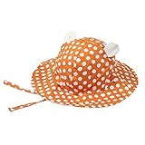 【ノーブランド品】ベビー耳付きつば広ハット あご紐付き 45cm-48cm 帽子 水玉オレンジ