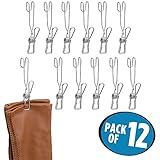 mDesign Tru-Grasp Closet Storage Clips for Wire Shelving - Pack of 12, Polished Stainless Steel [並行輸