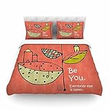 KESS InHouse Carina Povarchik "Be You" Coral Kids Featherweight Duvet Cover, 68" x 86" [並行輸入品]
