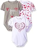 GUESS Baby Girls' Short Sleeve Logo and Heart 3 Piece Bodysuit Set Pink/Blk Roses Combo 0/3M [並行輸入品]