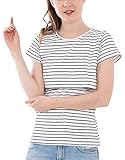 授乳服 トップス 半袖 ボーダー 授乳口付き パッド入れ可 マタニティ服 Tシャツ コットン 産前産後兼用 妊娠服 出産祝い 日常用 マタニティウエア(ブラックボーダー/L)