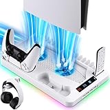 Gepicest 冷却スタンド Playstation 5コンソールディスク/デジタルエディション用 ステーションPS5 コントローラー充電器付き USBハブ4個 ゲーム&メディアリモートホルダー RGBライト 垂直ゲーミングベースアクセサリー ホワイト