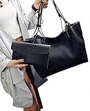 Torisky レディース バッグ レザーバッグ カバン 2つセット OL 通勤 通学 就職活動 旅行 A4 (ブラック)