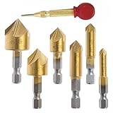 MoToNa 6本セット 面取りカッター バリ取り高速度鋼 六角軸 5枚刃(6mm 8mm 9mm 12mm 16mm 19mm)+1本自動センターポンチ