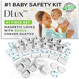 DLUX磁気キャビネットロック&子安全[ 12ロック用ラッチ、2磁気キー、4コーナーガードキット]ベビーProof引き出しキッチン、ドア、NOドリル必要な、41ピースセット
