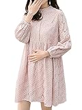 (オーセンティック) AUTHENTIC マタニティ ワンピース レース 長袖 妊婦服 産前 産後 お出かけ フォーマル 上品 (M, ピンク)