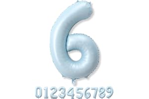 La Kissa 数字 バルーン ベージュ 大きい 誕生日 風船セット くすみ ナンバーバルーン アイボリー バースデー デコレーション (くすみブルー, 6)