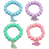 Colorful Enamel Dinosaur Charm Acrylic Beaded Strand Bracelet Set Round Beads for Women Girls Cute Friendship Best Friend Pre