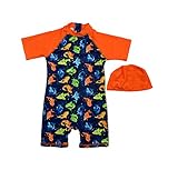 Bonverano ベビー水着　男の子　ワンピース　半袖ラッシュガード　キャップ付き　２点セット　UPF50+　紫外線対策　UVカット(6-9M 金魚)