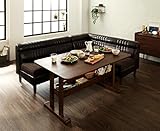 (ヴィンテージ) リビングダイニングセット (BULD) 3点セット (棚付天然木テーブル+肘掛なし+向かって左肘)　ソファ：ファブリック・ダークレザー