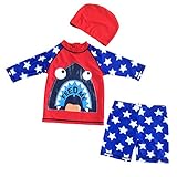 Bonverano　ベビー水着　男の子　長袖　ラッシュガード　キャップ付き　UPF50+　UVカット　セパレート　３点セット(RYFT05-3T)