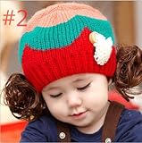 可愛い天使　赤ちゃん帽子ベビー帽子　キャップ キッズ　子供ハット かつら ウィッグ 付き 新生児 女の子帽子 (＃２)