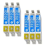 IC32 インク シアン ICC32 エプソン Epson用 互換 インクカートリッジ 【3年保証/残量表示/大容量タイプ】 計6本 ICC32 対応機種：PM-A850 PM-A850V PM-A870 PM-A890 PM-D750 PM-D750Vなど