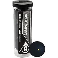 DUNLOP Competition Squash Ball, Single Yellow Dot
