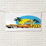 レトロモダンハンドタオルNostalgic WELCOME TO CUBA Artsy印刷クラシックカーBeach Ocean Palm treesvalentinesグリーンクリームイエロー 12"