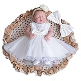 「楽々セレクトショップ」セレモニードレス ホワイト 新生児 お宮参り ベビードレス ニューボーンフォト 写真撮影 寝相アート 記念撮影 赤ちゃん (3M（0～2ヶ月）, ホワイト)
