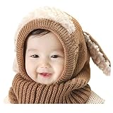 YOMI ニット帽 赤ちゃん ヒツジ耳付き うさぎちゃん 可愛い アニマルフード ネックウォーマー 一体型 ふわふわ 防寒 プレゼント ハロウィン コスチューム 子供用秋 冬 男女兼用 5色選べる レ
