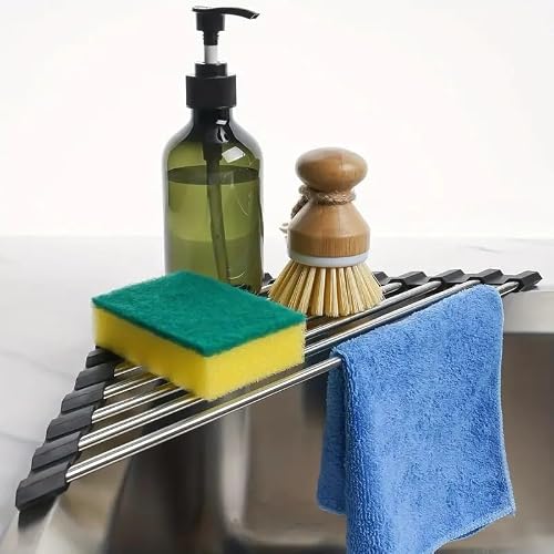 Triangle Dish Drying Rack, Foldable Over-The-Sink Corner Drainer with Non-Slip Silicone - Space-Saving Kitchen Organizer, Rus