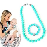 Maven Gifts: Itzy Ritzy Teething Happens Silicone Jewelry Baby Teething Necklace Bead, Turquoise wit