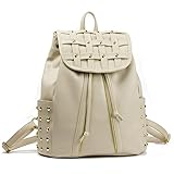 Ryseレディースファッショナブルなリベットクラシックメタルバックパック学生レジャーバッグ ホワイト