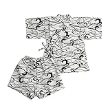 甚平スーツ 波頭柄 綿バニラン生地 日本製(100cm,ホワイト)