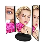 照明付きメイクアップ化粧台ミラー、tri-fold Illuminated Cosmetic Mirror with 3 x / 2 x / 1 x倍率、充電式LEDライト卓上ミラーwith USBケ
